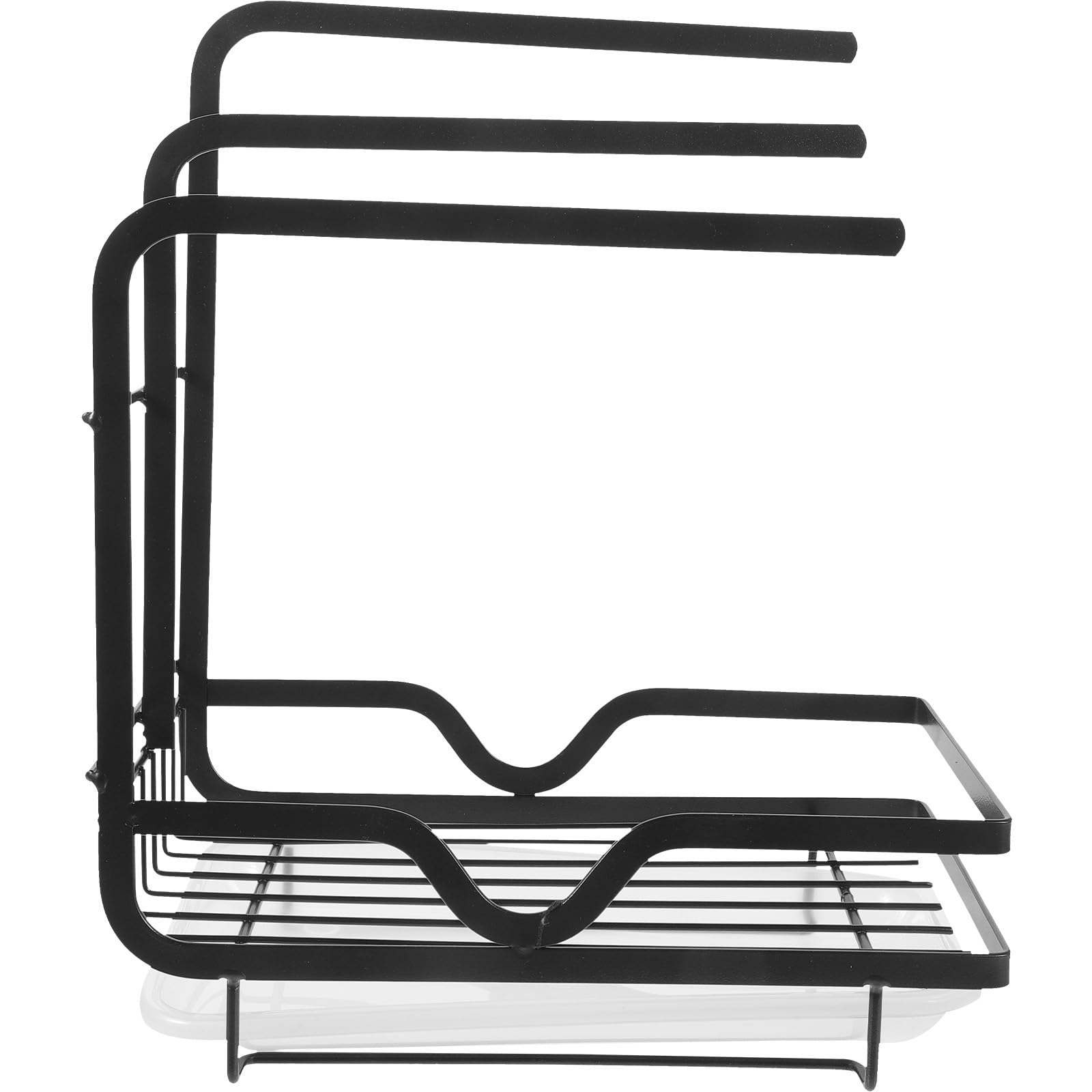 LALAFINA Porte-éponge Multifonction en Métal Noir Égouttoir Mural Cuisine, Support Design pour Rangement sous Évier et Séchage Rapide des Éponges