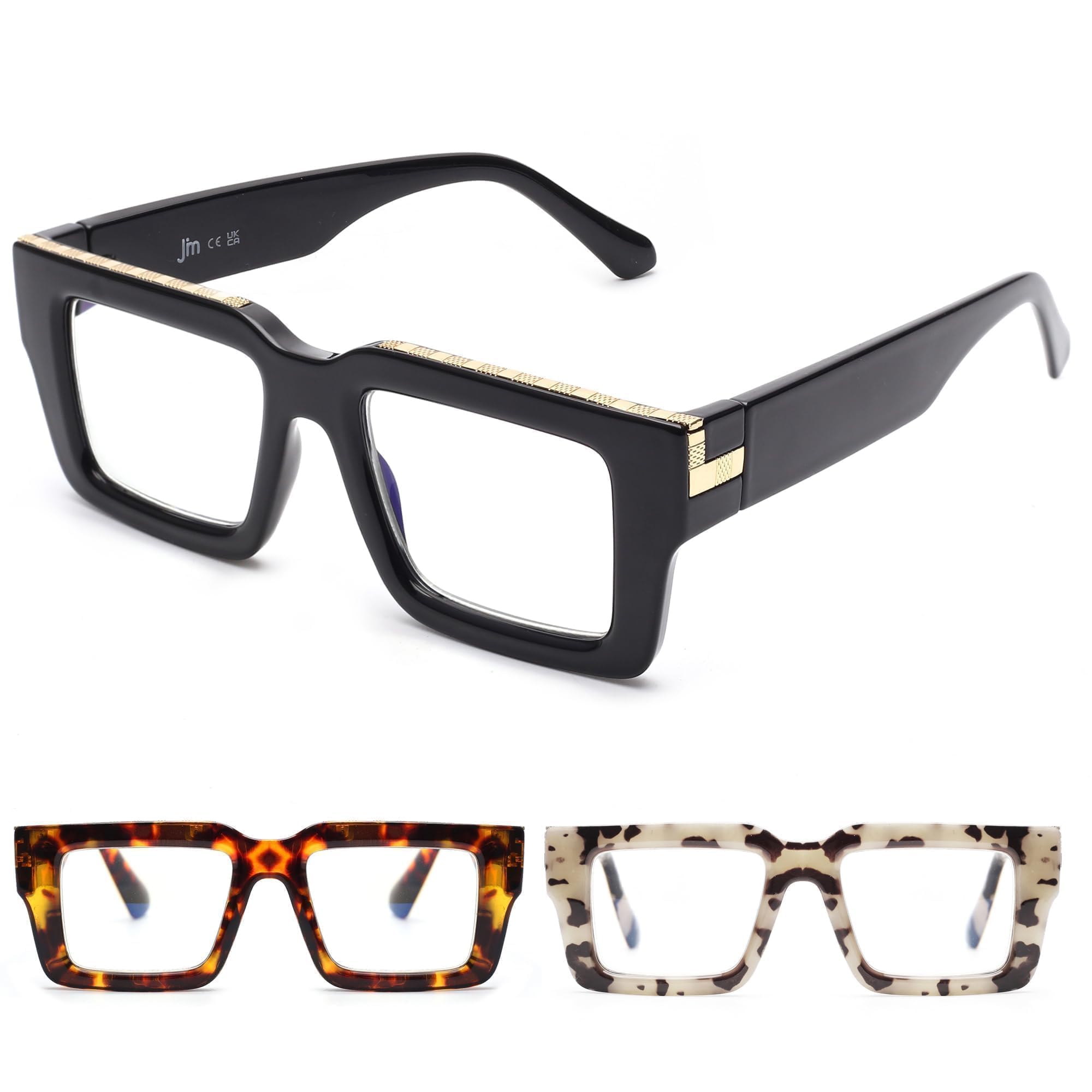 JM Oprah-Lesebrille für Damen und Herren, modisch, quadratisch, blaues Licht, blockierend, 3 Stück