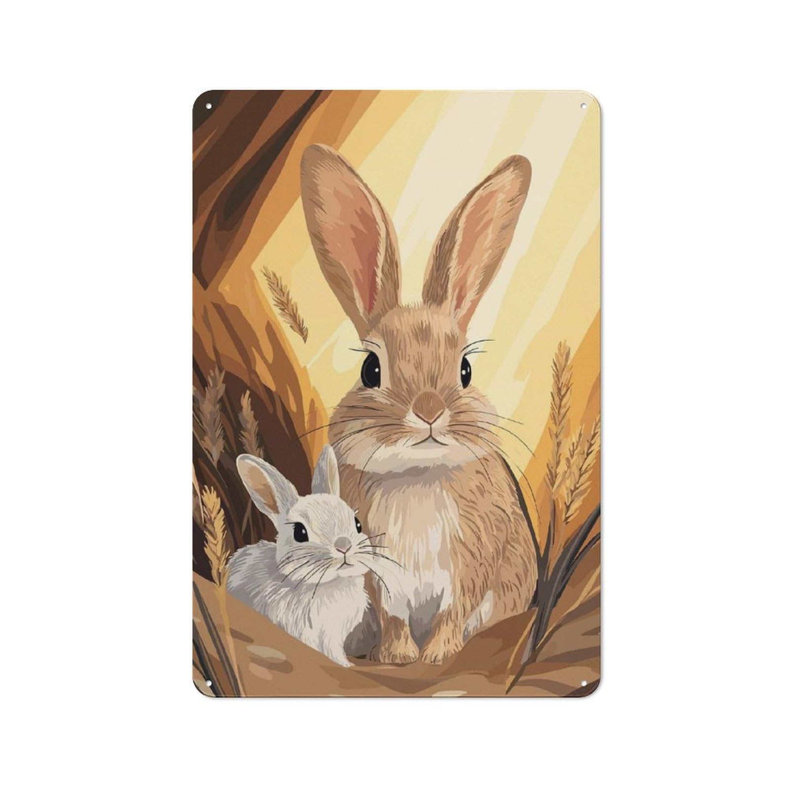 Junmoney Two Bunnies In A Meadow Country Metal Wall Decor 30X20cm, Tin Wall Plaque For Cottage, Kitchen, Hallway Or Breakfast Nook