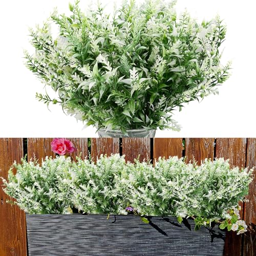 Zfseyuh 10 Manojos Arbustos Artificiales de Lavanda Artificiales Lavanda Flores Artificiales para Exterior para Jardín, Patio, Blanco