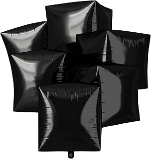 Black Cube Ball Balloons, 6Pcs 22Inch 4D Square Aluminum Foil Balloons, Inflatable Cube Balloon for Birthday Anniversary Baby Shower Wedding Party Decorations
