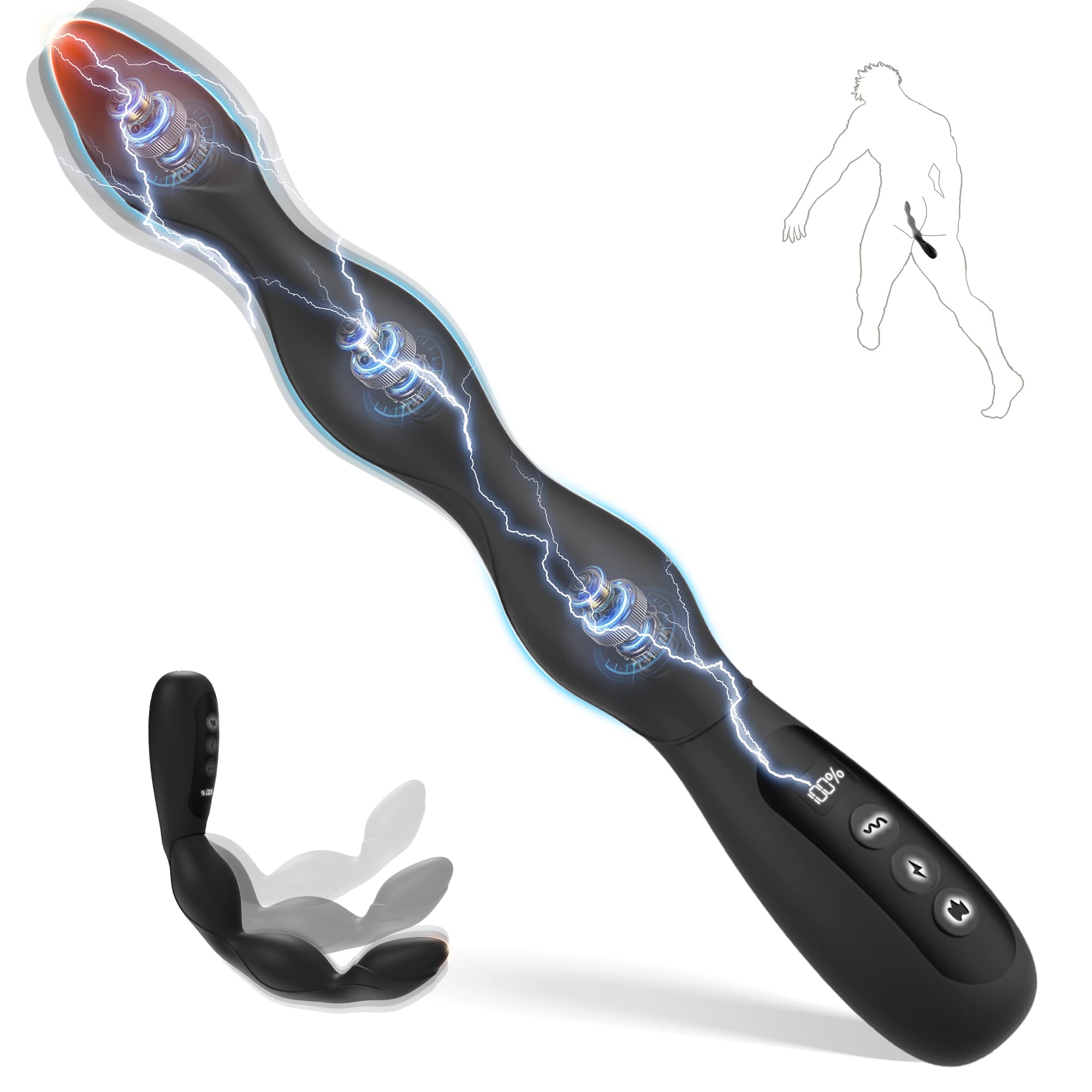 Vibrating Anal Beads Butt Plug Prostate Massager Estim Anal Vibrators with 5 Electric Shock 10 Vibrating 3 Heating