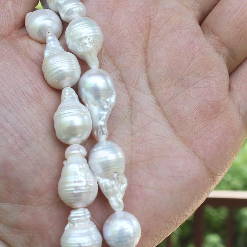 SR BGSJ Natural 12x18mm Reborn Baroque White Freshwater Nucleus Pearl Beads Gemstone Spacer Jewelry Making Loose Beads Strand 15"