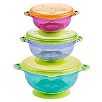 Jzhen Ciotola per i bambini,Set di 3 Ciotola con Coperchio e Ventosa, BPA-Free