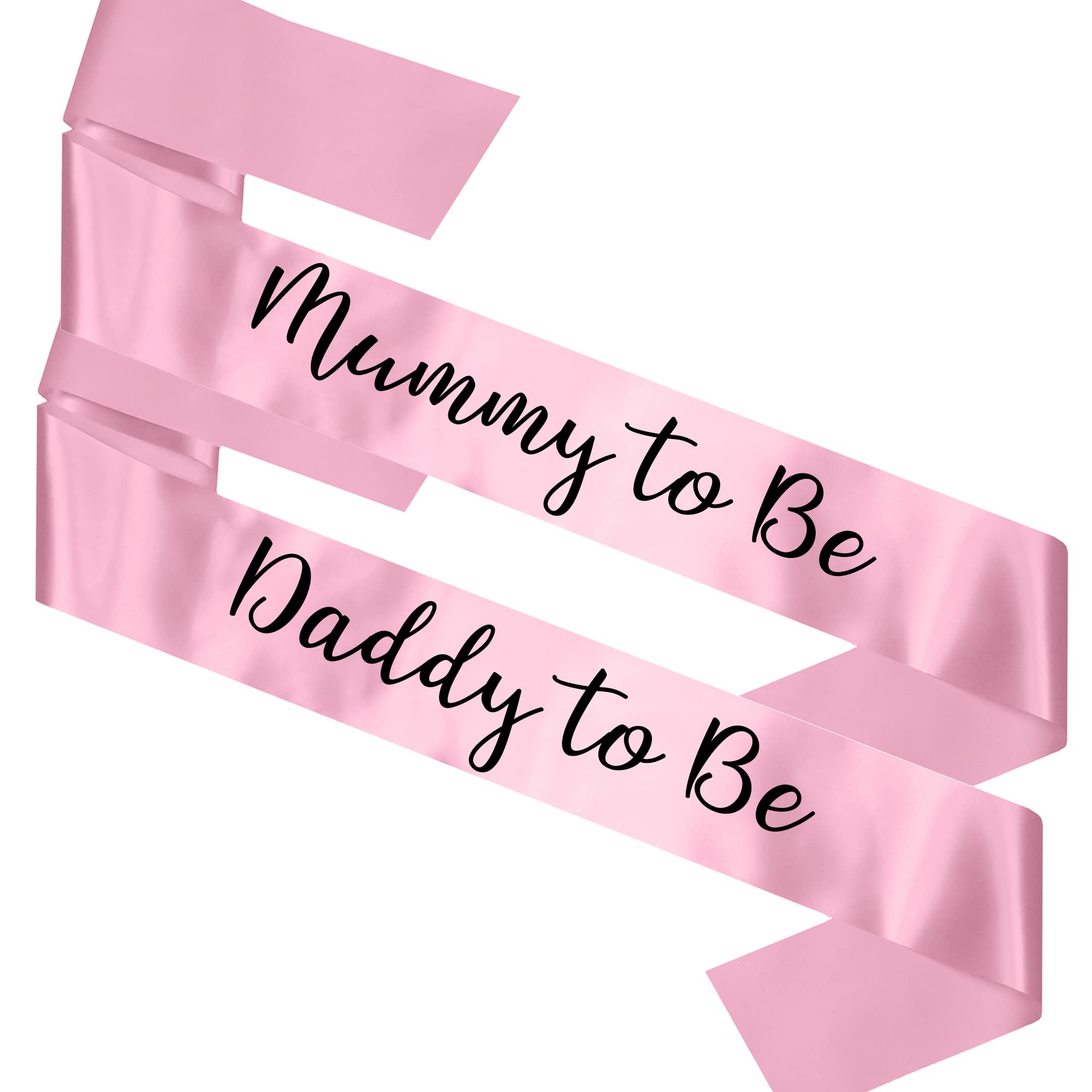 My Pretty Little Gifts Baby Shower Sash Set - Mummy to Be | Daddy to Be - Pack of Two! Baby Pink - Boy or Baby Girl - Party Gift Present - Satin Ribbon Baby Pink