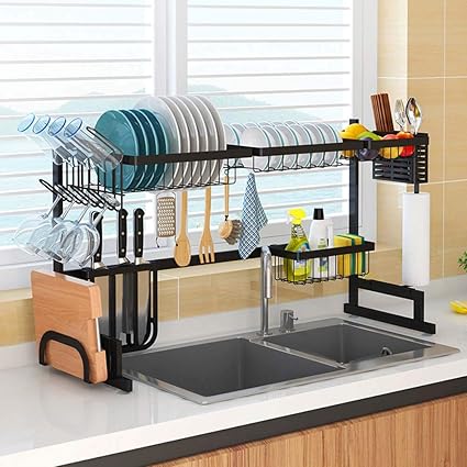 Amazon Co Jp 食器乾燥ラック シンク上ディスプレイスタンド 水切り 304ステンレススチール キッチン用品 収納棚 キッチン用品 ストレージラック 85cm ブラック ホーム キッチン