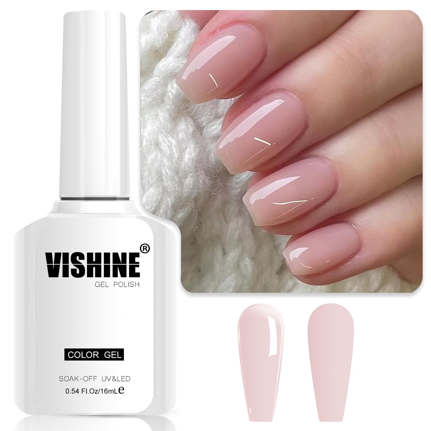 Vishine Esmalte de uñas de gel rosa pálido, esmalte de uñas de gel rosa gelatina claro, esmalte de uñas de gel translúcido claro, gel de uñas de gel UV para manicura francesa en casa, color E027