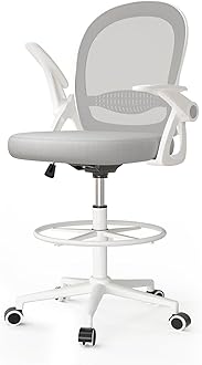 naspaluro Drafting Chair Tall Office Chair Ergonomic Desk Chair Swivel Painting Chair with Flip-up Armrests and Adjustable Footrest Ring for Home Office - Grey