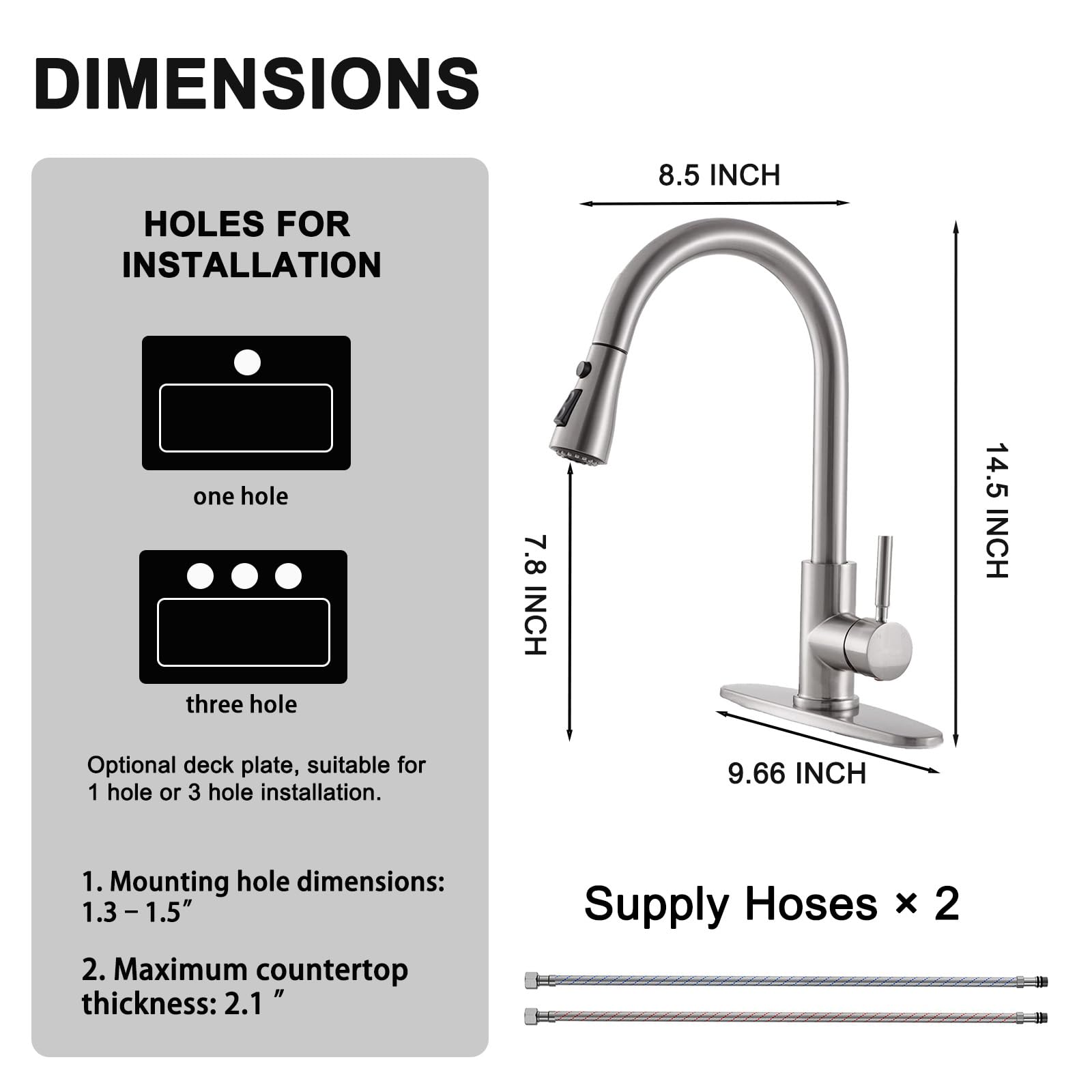VAPSINT Grifos de cocina, grifo de cocina de níquel cepillado con rociador extraíble, grifos de cocina extraíbles de arco alto, grifos de fregadero de cocina comercial para granja, caravana, caravana