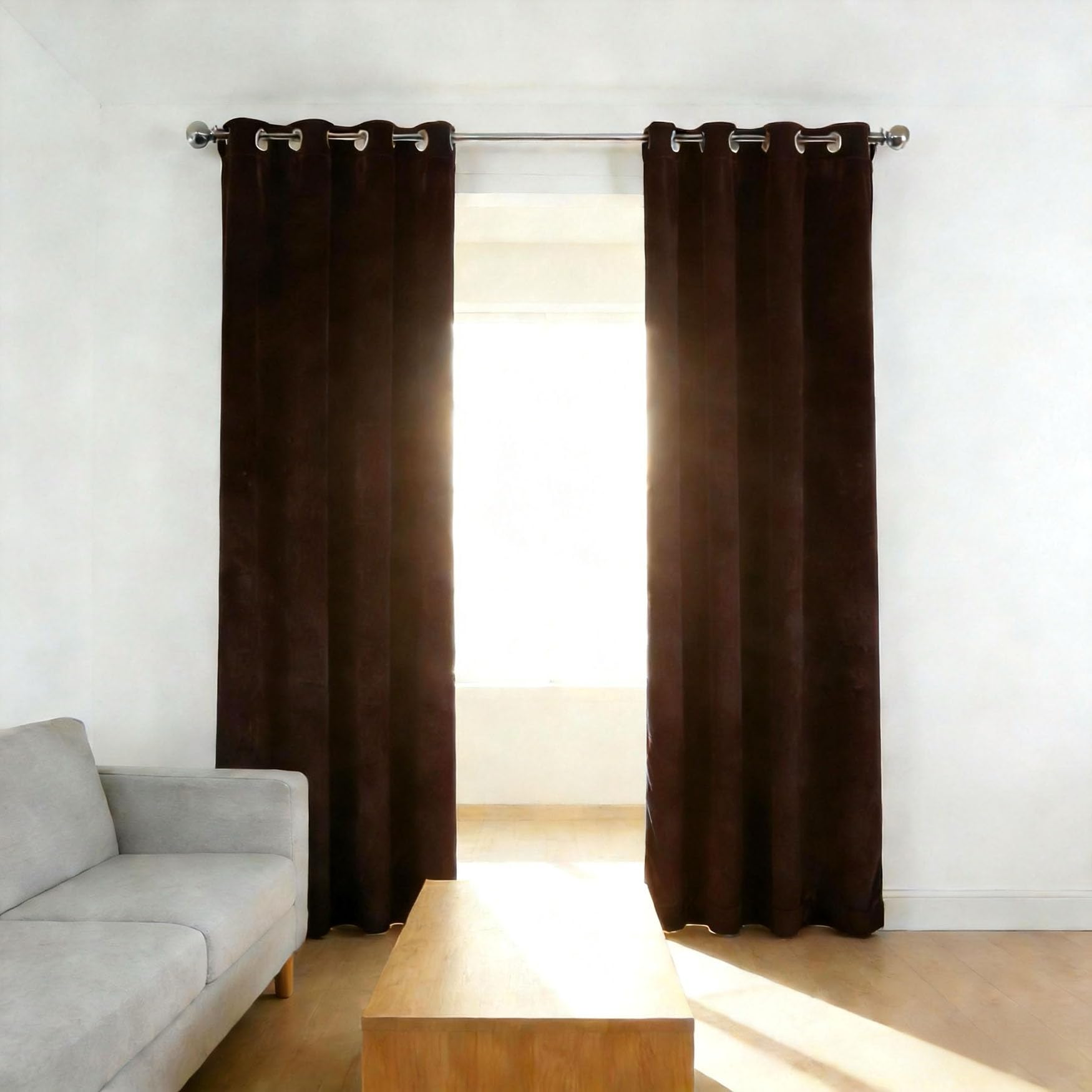 Rideaux opaques 250x160 cm marron à oeillets isolants thermiques