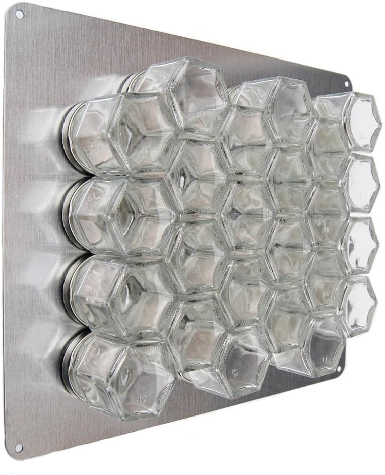 Gneiss Spice DIY Wall Hanging Magnetic Spice Rack (24 Small Jars, Silver Lids, 12x15 Stainless Plate)