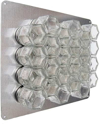 Miniatura 1 de Gneiss Spice Estante magnético para especias para colgar en la pared (24 frascos pequeños, tapas plateadas, placa de acero inoxidable de 12 x 15