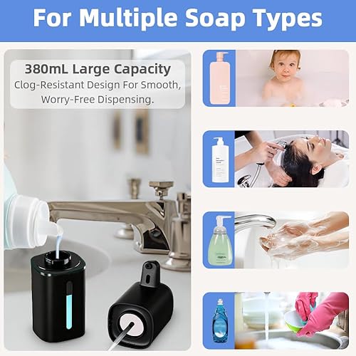 Miniatura 6 de Dispensador automático de jabón líquido, 9 niveles ajustables, 12.8 fl oz12.8 onzas, dispensador automático de jabón de manos o jabón para platos,