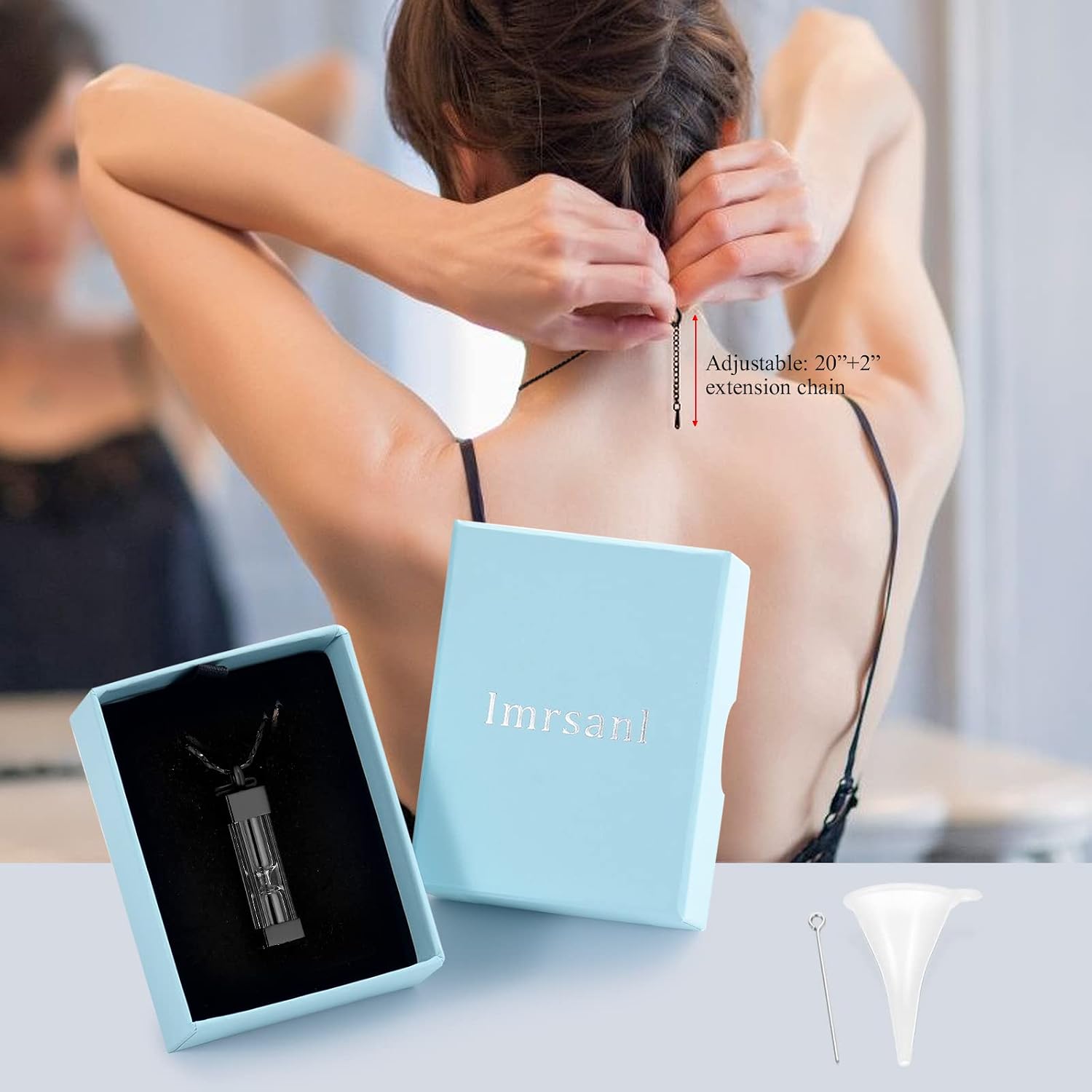 Imrsanl Glass Hourglass Cremation Jewelry for Ashes Container Vial Urn Necklace Pendant Stainless Steel Cylinder Bottle Memorial Cremation Keepsake Jewelry for Women/Men