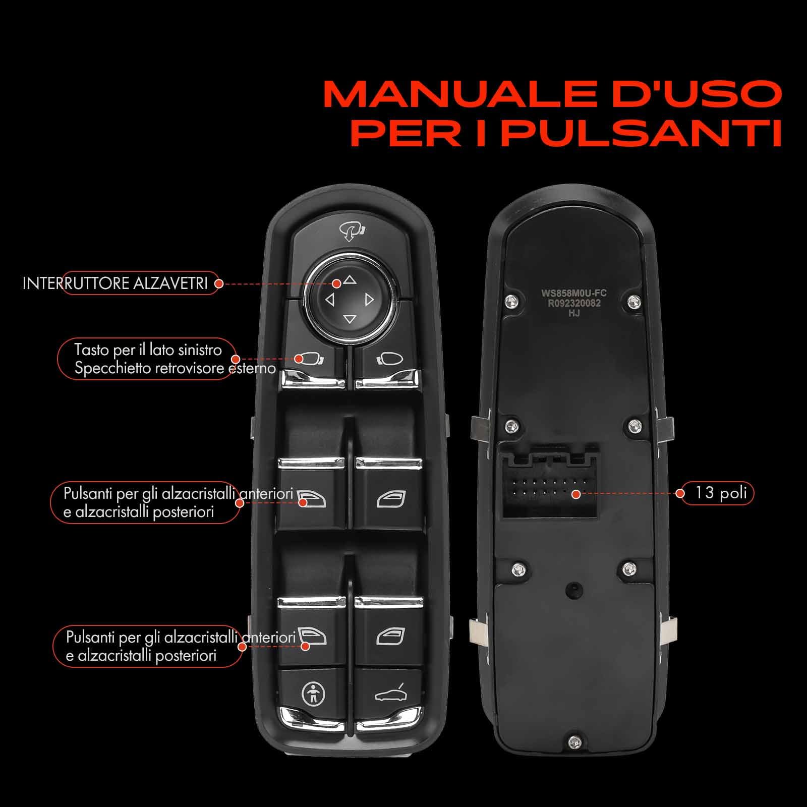 Frankberg Interruttori alzacristalli Compatibile con Cayenne 92A Macan 95B Panamera 970 7PP959858AFDML