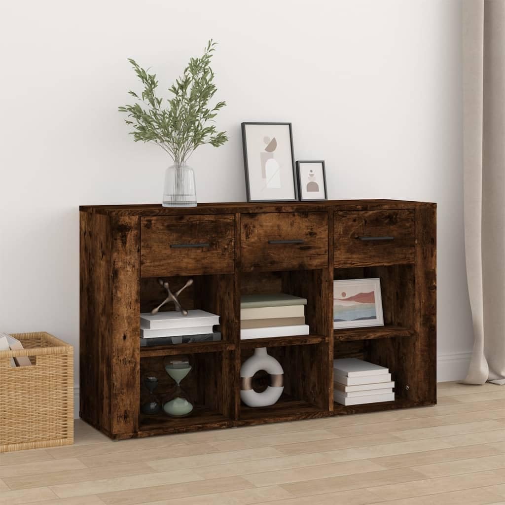 Kredens dąb wędzony 100 x 30 x 59,5 cm, materiał drewnopochodny, wytrzymała szafka z dużą ilością miejsca do przechowywania, uniwersalny mebel do salonu, kuchni, przedpokoju