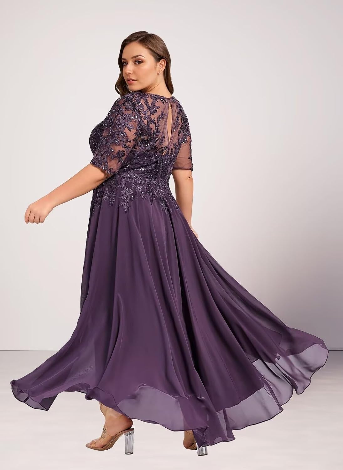 GATMAHE Tea Length Mother of The Bride Dresses Short Sleeve Lace Applique High Low Mother of The Groom Dresses - Image 6