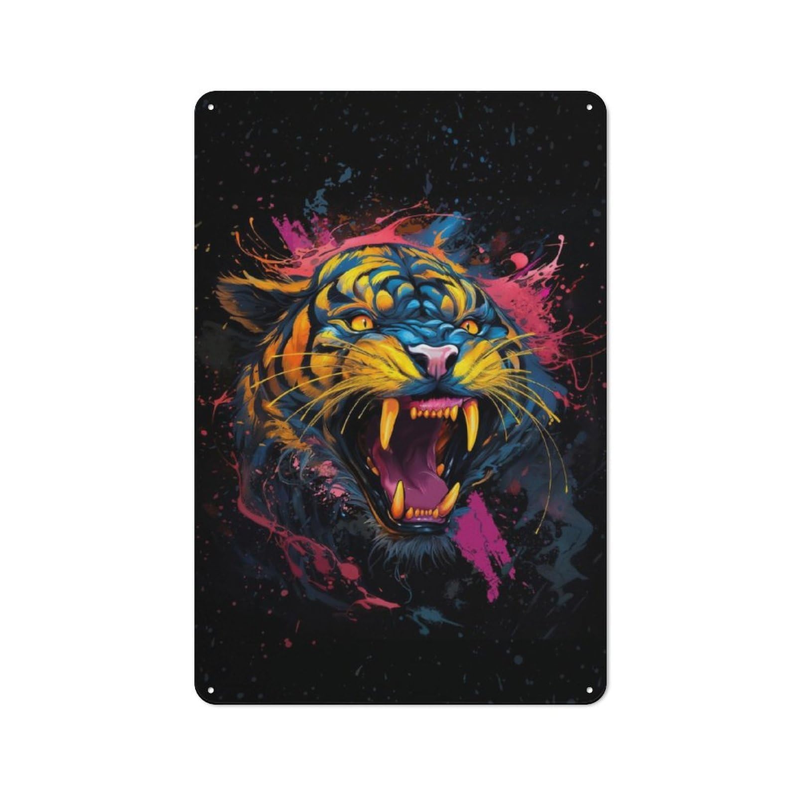 Junmoney Tiger Color Splash Rustic Metal Sign 30X20cm For Lounge Or Reading Corner, For Reading Corner Decorators
