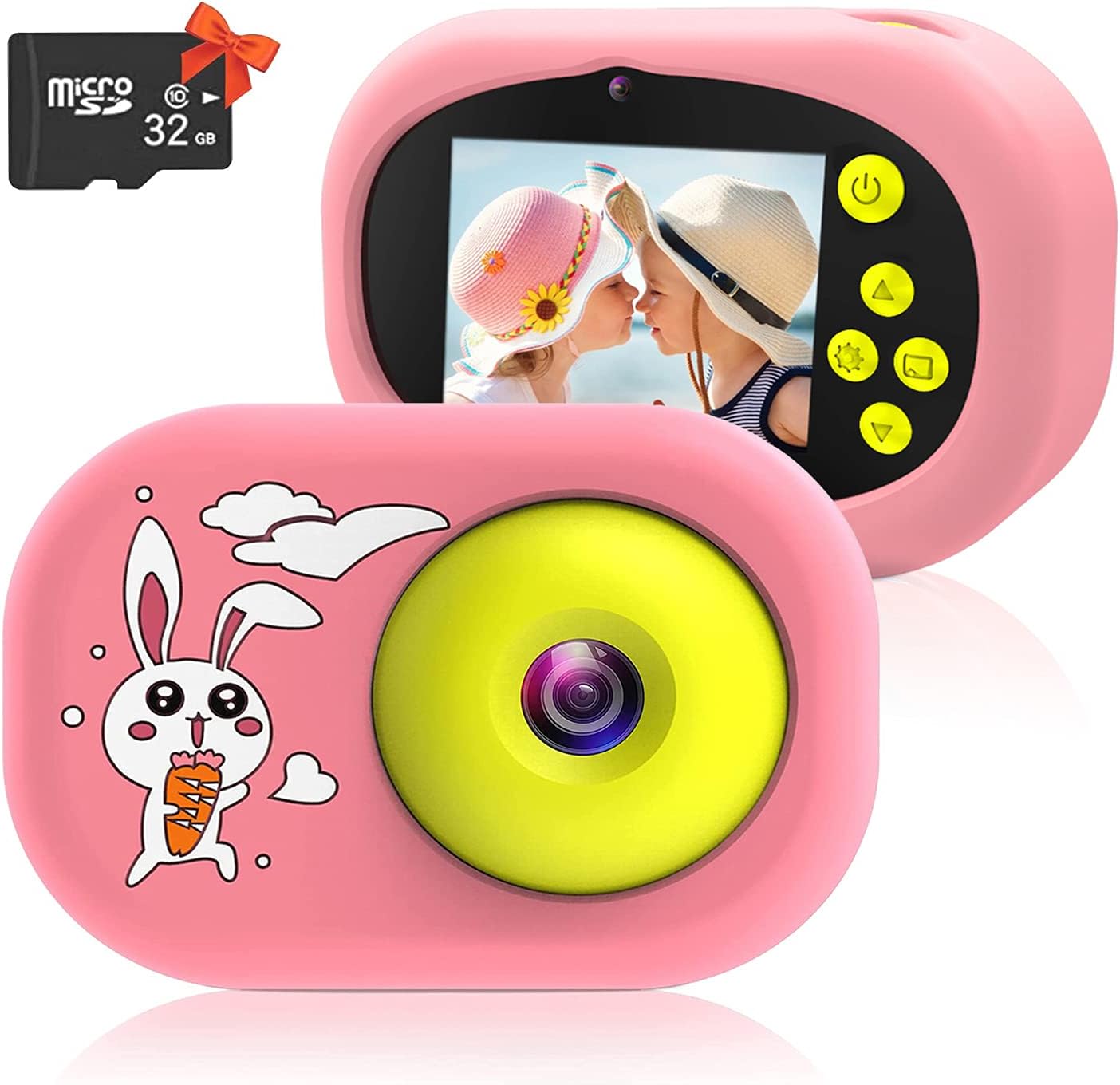 Ushining Kids Digital Camera with 2.4 Inch Screen, HD Video Recorder, Toddler Portable Toys Birthday Gifts for Boys Girls Aged 3-12, Children Selfie Camera with 32GB SD Card (Pink)