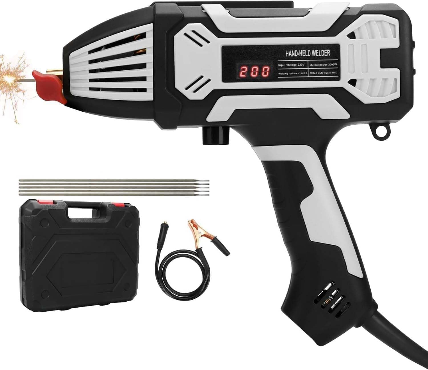 Portable ARC Welding Machine with LED Display, 20-200A Adjustable Current, Digital IGBT, Rods and Case, 1.6-3.2mm Welding Range