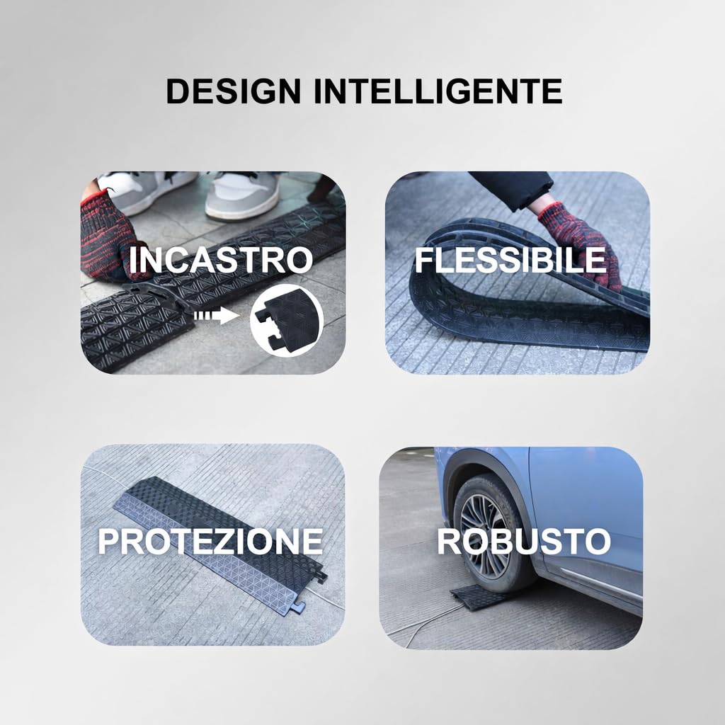 Copertura per Cavi per Pavimento, Protettore per Cavi da 80''/203cm, Rampe Protettive per Cavi e Tubazioni Pesanti per Parcheggi, Magazzini e Case (Modello piccolo, confezione da 4 pezzi)