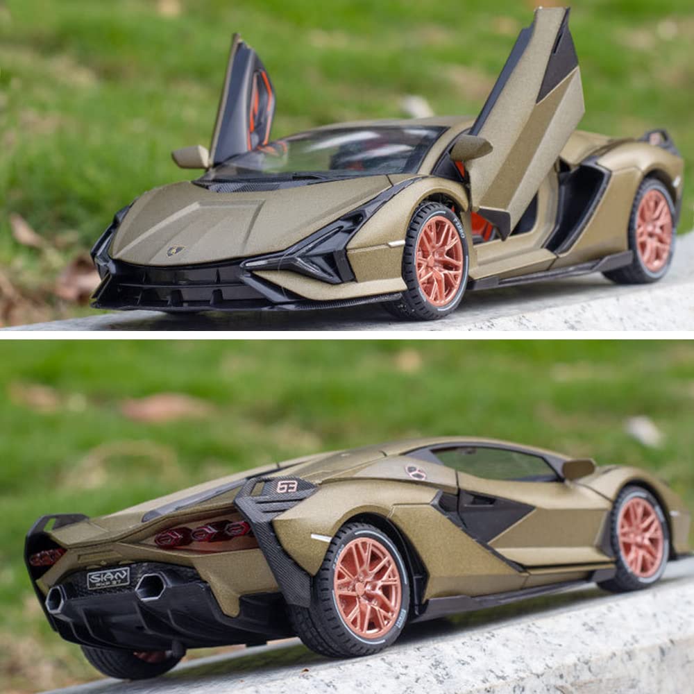 1/24 Diecast Car Toys for Kids, Zinc Alloy Lambo Sian FKP 37 Model Toy Car with Light and Sound, Pull Back Vehicles Toy Car for Toddlers Boys Girls Birthday Gift (Green) 3