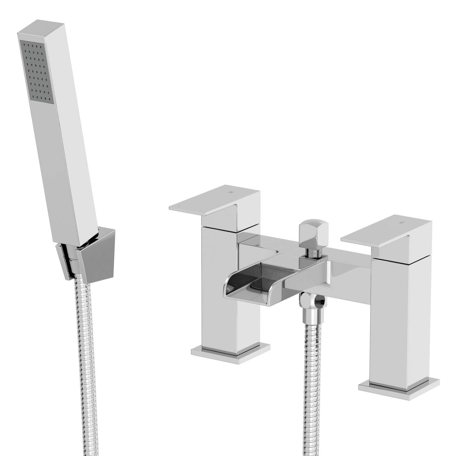 Architeckt® Dakota Bathroom Waterfall Bath Shower Mixer Tap Handset Hose Attachment Square Twin Lever Handle for Bathtub Modern, Chrome — image 1
