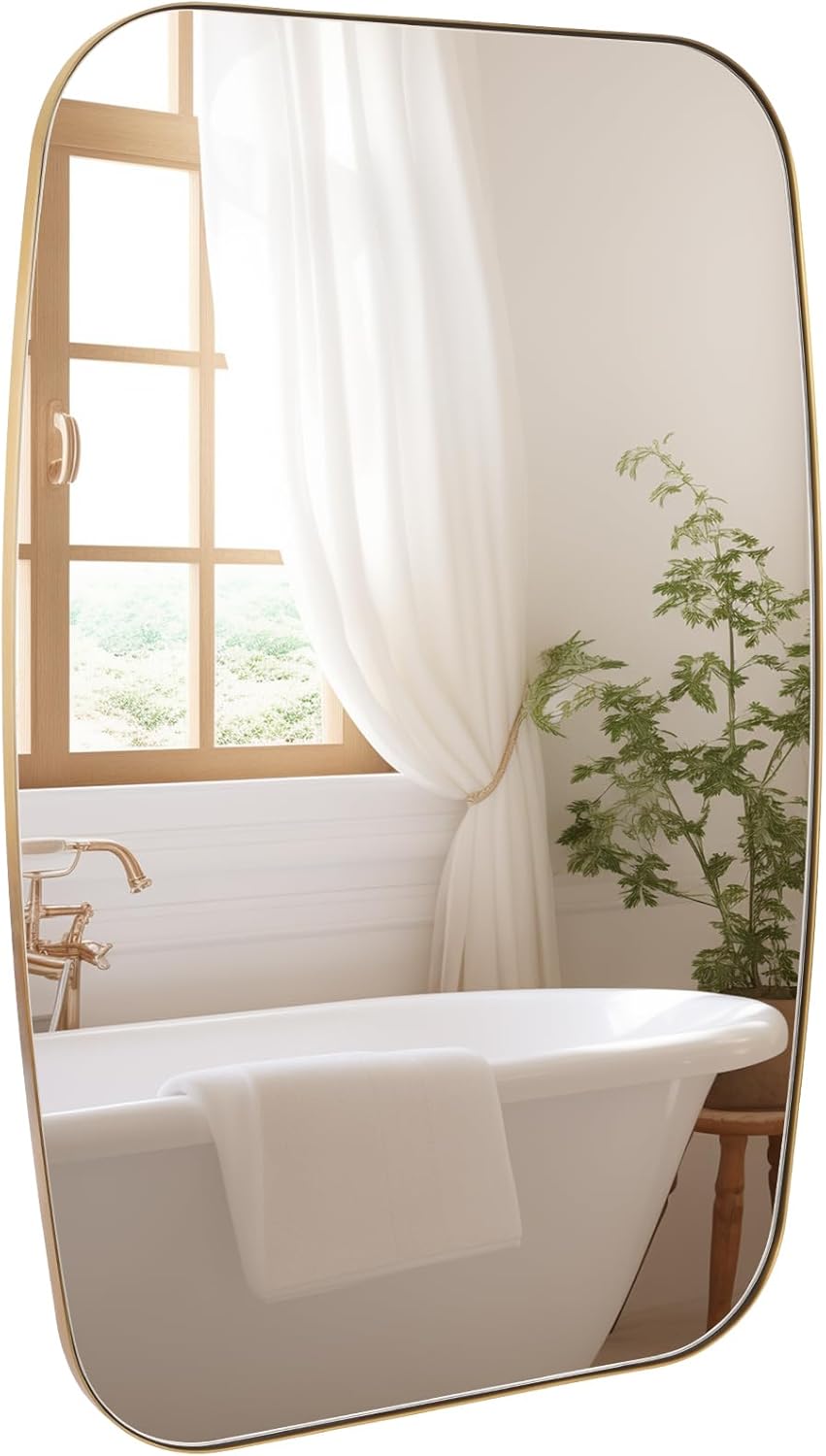 Oval Mirrors for Bathroom, 24"×40" Gold Vanity Mirror with Stainless Steel Metal Frame, Brushed Gold Oblong Bathroom Wall Mounted Modern Mirror for Over Sink