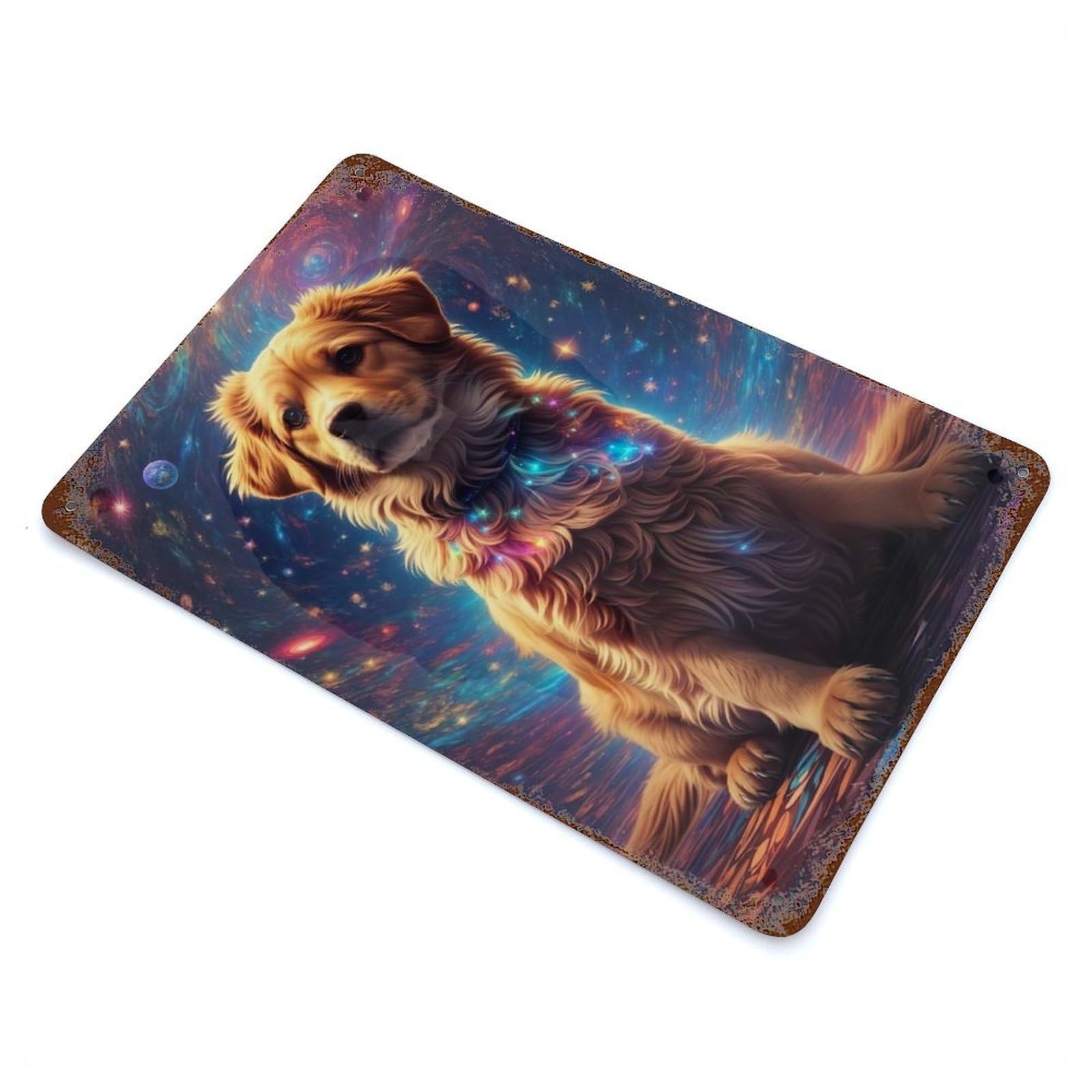 Cute Dog Space Collage Rusty Metal Tin Sign 11.8"x7.9", for Shed, Workshop And Garage Wall Decor, Shabby Chic Decor