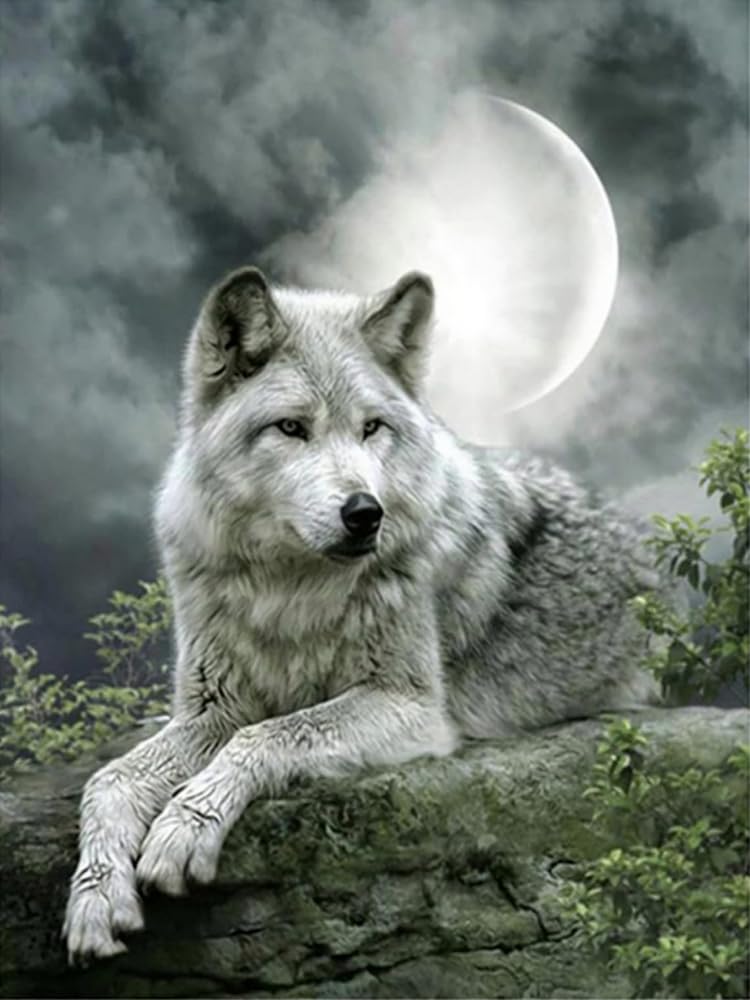 Renqidian 5D Adults Diamond Painting Kits Animals: Wolf Round Crystal Rhinestone Painting by Numbers Diamonds Arts Craft Living Room Decor 40x50 cm