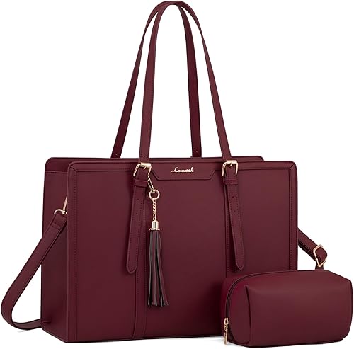 Miniatura 17 de LOVEVOOK Bolso Tote para Laptop para Mujeres - Bolsa para Laptop de PU Ligera de 15.6 pulgadas, Bolsa para Computadora de Gran Capacidad con Cartera
