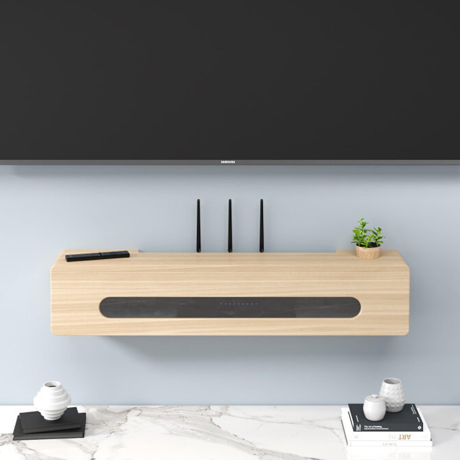 Scatola da parete per router WiFi, portaoggetti nascosto per decoder TV, router e cavo di alimentazione, supporto decorativo da parete perfetto per casa e ufficio (C 80 x 13 x 20 cm)