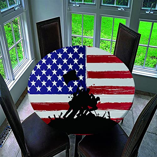 HOMEIEU Mantel Redondo 3D, Mantel Elástico con Estampado de Bandera Americana, Mantel Repelente al Agua y al Aceite de Poliéster Diameter 150cm Cover