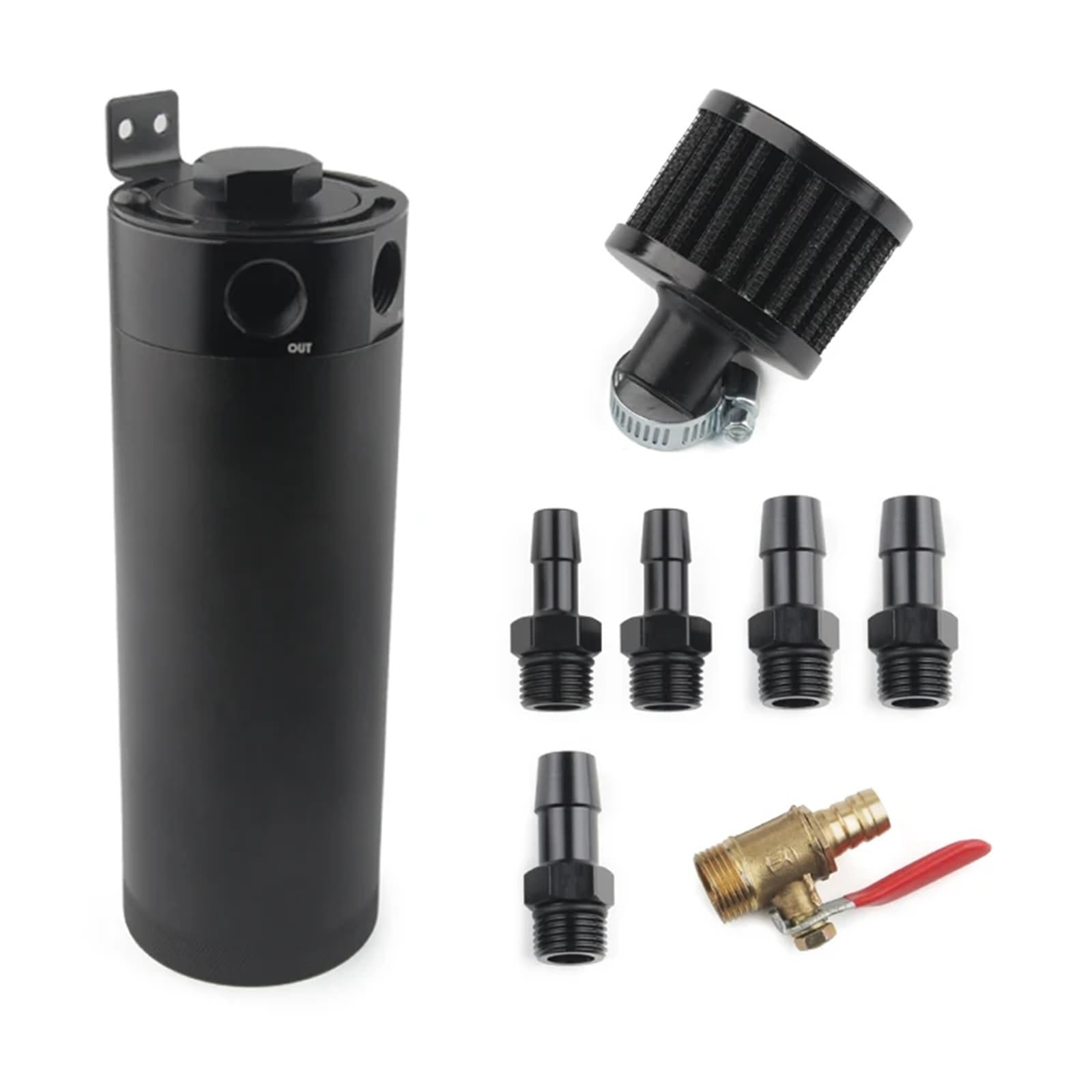 Engine Ventilation Kits Serbatoio di raccolta olio lungo universale in alluminio billet con deflettore a 2 porte e filtro di sfiato, mini separatore dell'olio del motore