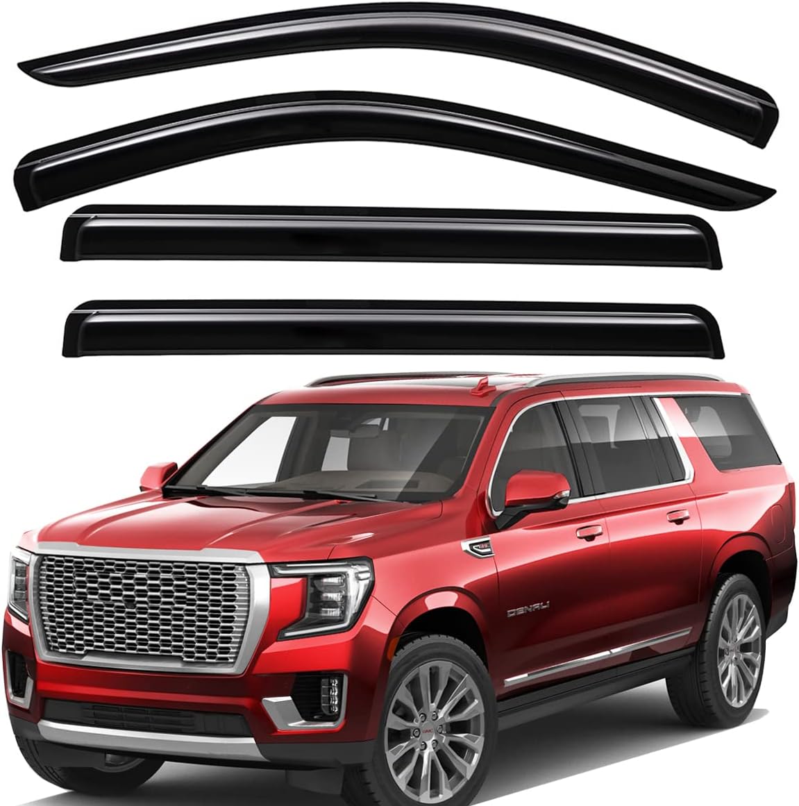 Lightronic WV94716 Outside-Mount Side Window Visors Deflector Vent Rain Guard, Dark Smoke Shatterproof Auto Shade, 4-Pieces Set, Fit for 2021-2023 Cadillac Escalade ESV/Chevrolet Suburban/GMC Yukon XL