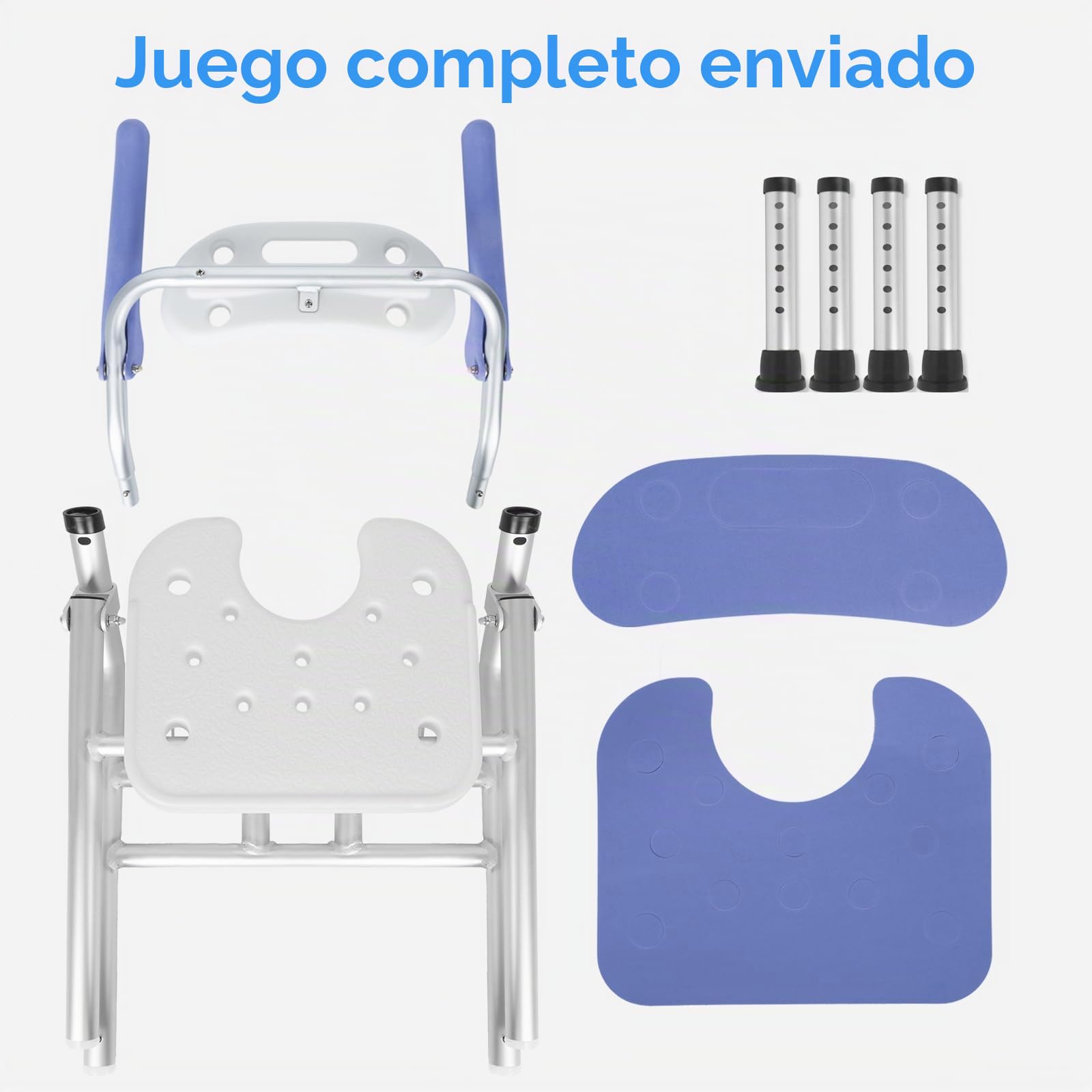 OUUTMEE Silla de ducha plegable con altura ajustable, silla de baño plegable con brazos y respaldo - Asiento de baño que ahorra espacio para la seguridad de los ancianos (blanco)