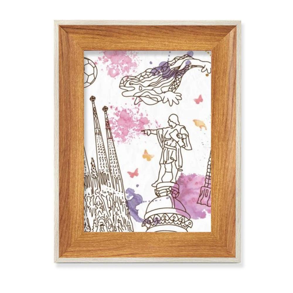 Statue de la cathédrale de Barcelone et son cadre photo en bois de bureau