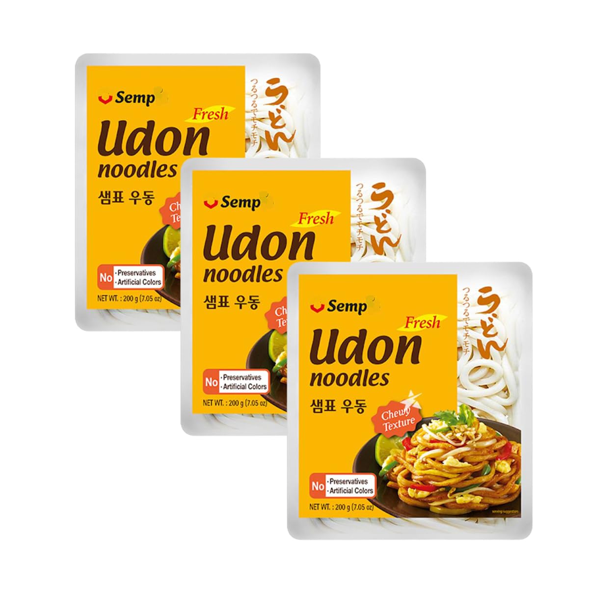 YIJIA | Pack 3 x 200g Fideos de Udon Frescos - Tallarines coreanos gruesos y elásticos