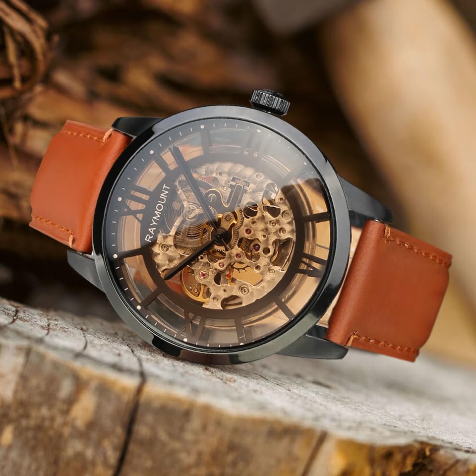 Image of FORSINING Men's Automatic Watch with Mechanical Movement, Skeleton Dial and Leather Band