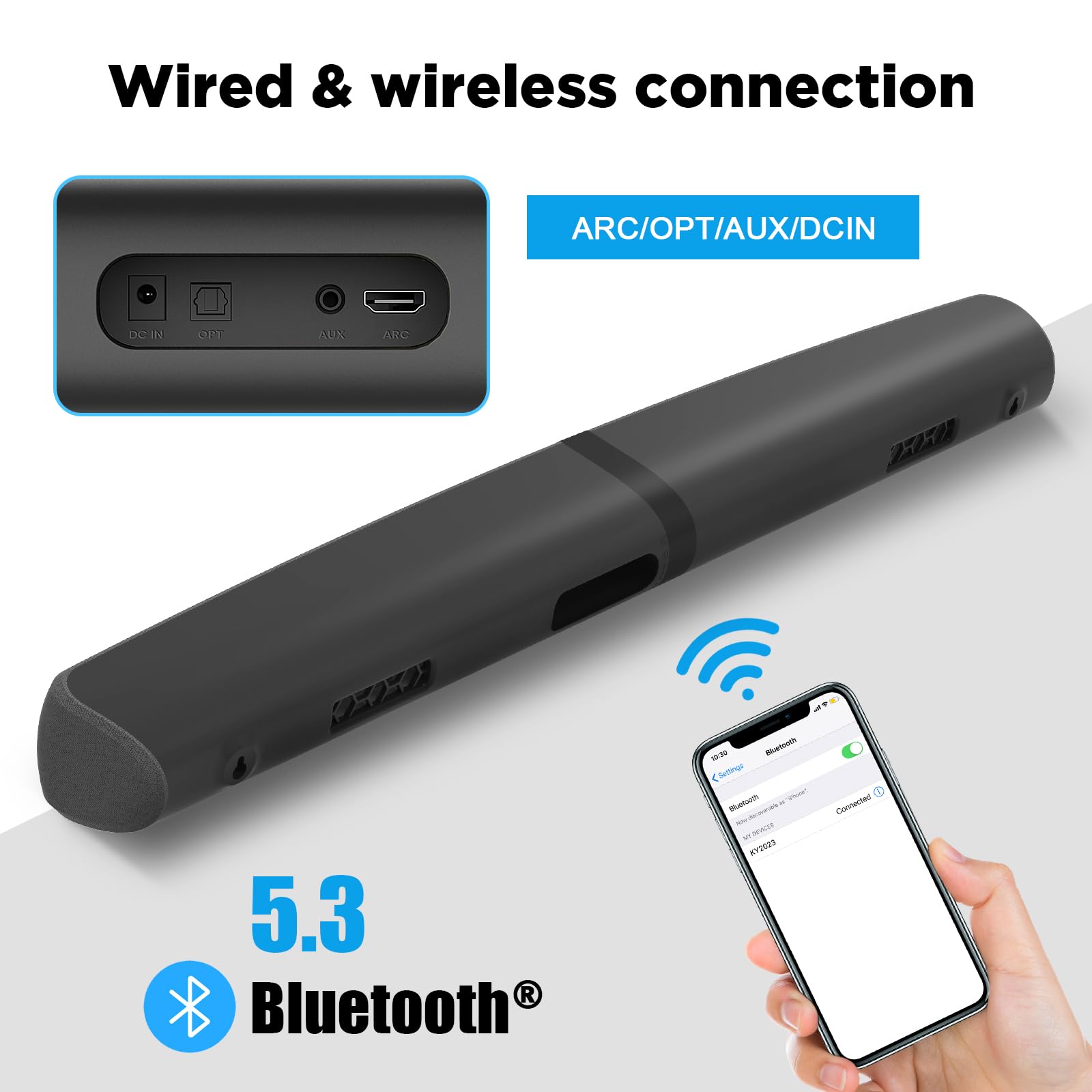 Barre de Son pour televiseur, Barre de Son 2-en-1 Amovble de 90 W avec Amplification Automatique du Volume, systeme de Haut-parleurs pour televiseur avec Bluetooth 5.3/Arc/Optique/AUX