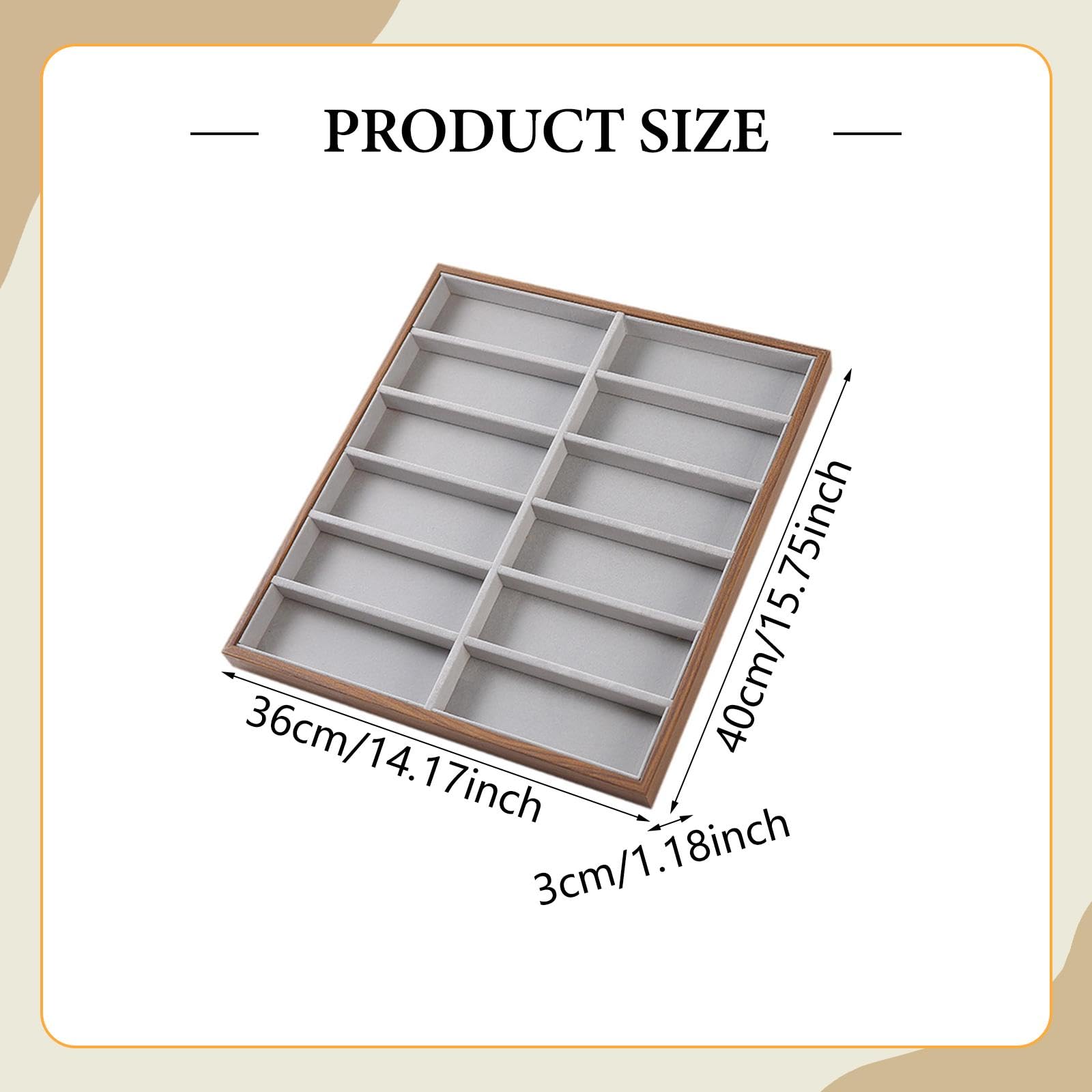 perfk Bandeja expositora para gafas, organizador de gafas multiusos para hombres y mujeres, soporte para gafas y organizador de joyas para mesa del, 12 Cuadrículas de 36x40x3 Cm