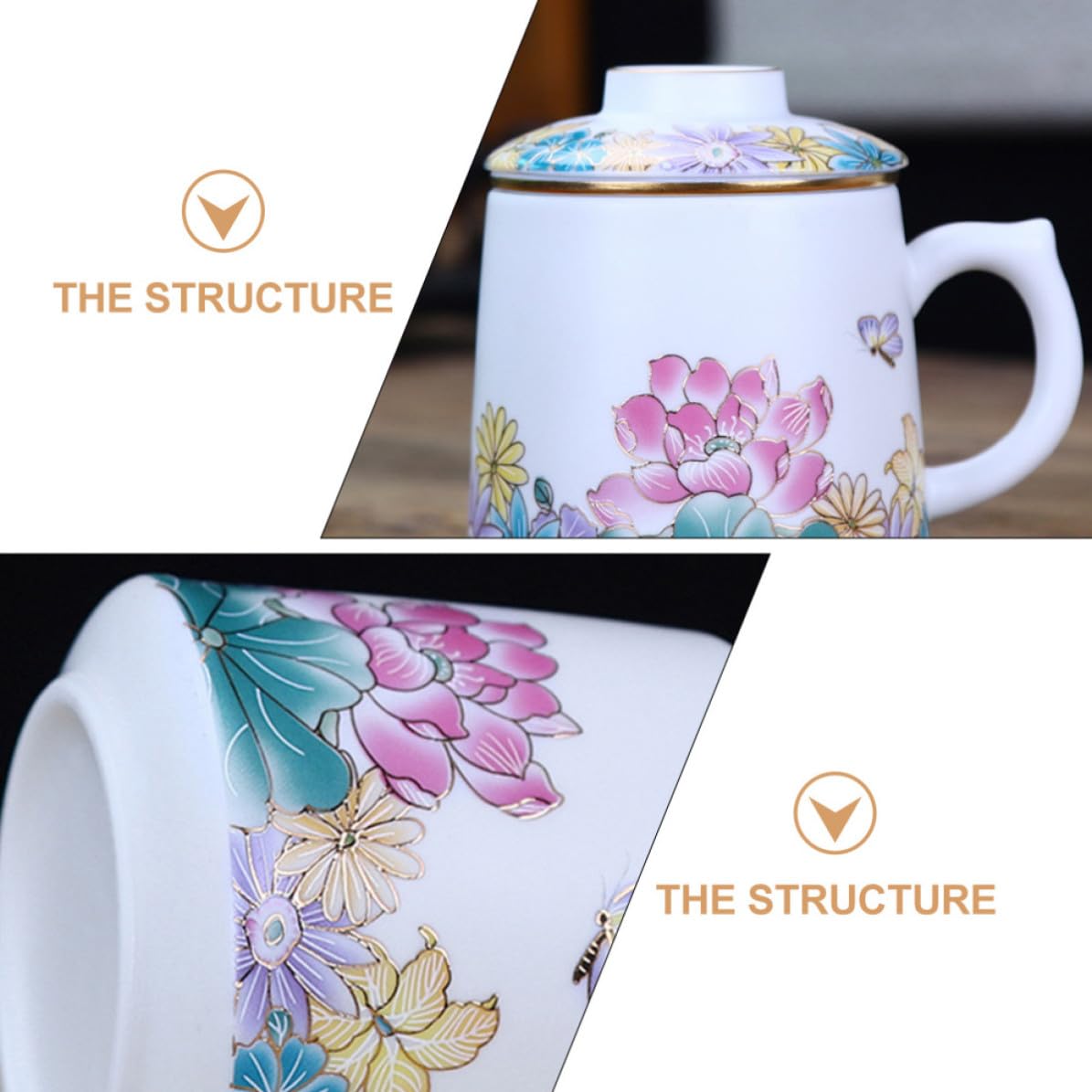 Tasse à Thé en Céramique avec Couvercle, 1 Set pour Usage Quotidien | Filtration Intégrée, Nettoyage Facile, Format Individuel, Usage Maison et Bureau