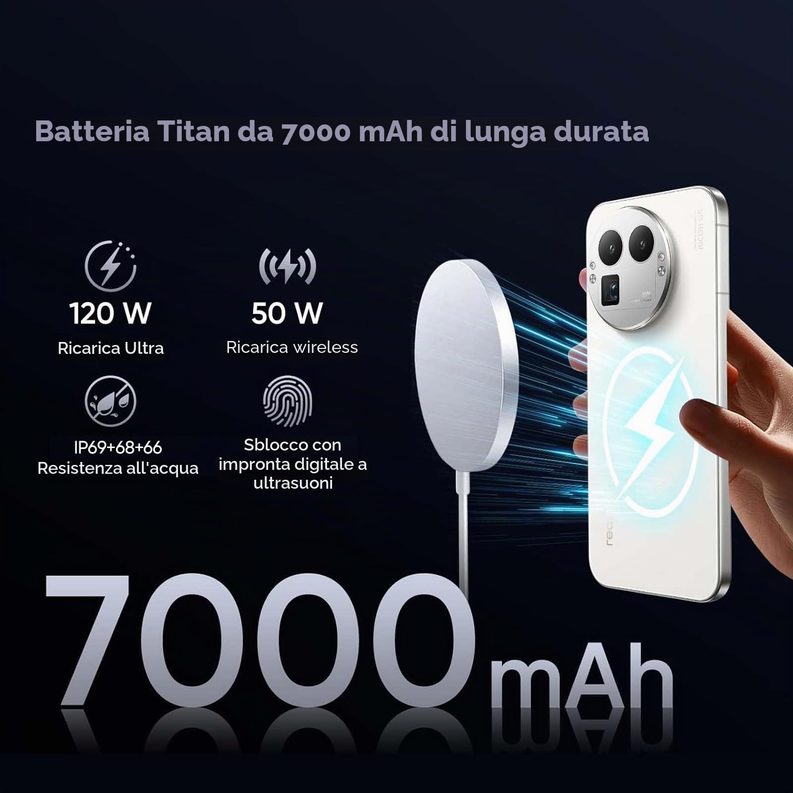 realme GT 8 Pro Smartphone 5G Snapdragon 8 Elite Gen 5, 16GB+512GB 6.79" QHD+ 144Hz AMOLED, Batteria 7000mAh & 120W SuperVOOC/50W Wireless, 200MP Teleobiettivo + 50MP IMX906 + 50MP Grandangolo, White
