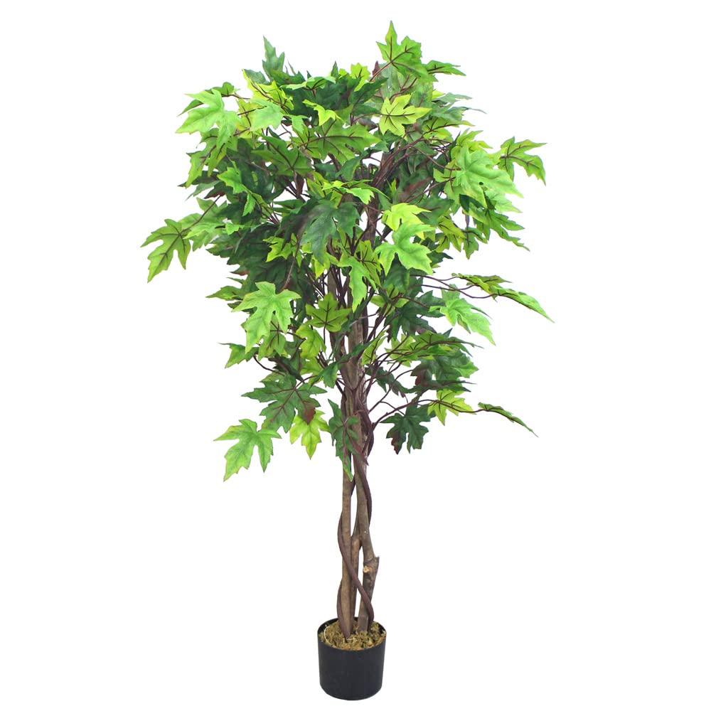 Decovego Acero Pianta Albero Artificiale Plastica 130cm con Legno Naturale