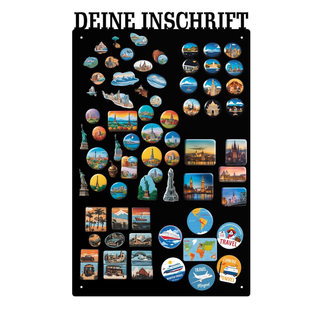 Magnettafel - Personalisierbare Magnetische Pinnwand 80x50 cm aus Stahl - beschreibbar - ideal für Magnete und Notizen - inkl. Montageset - Schwarz