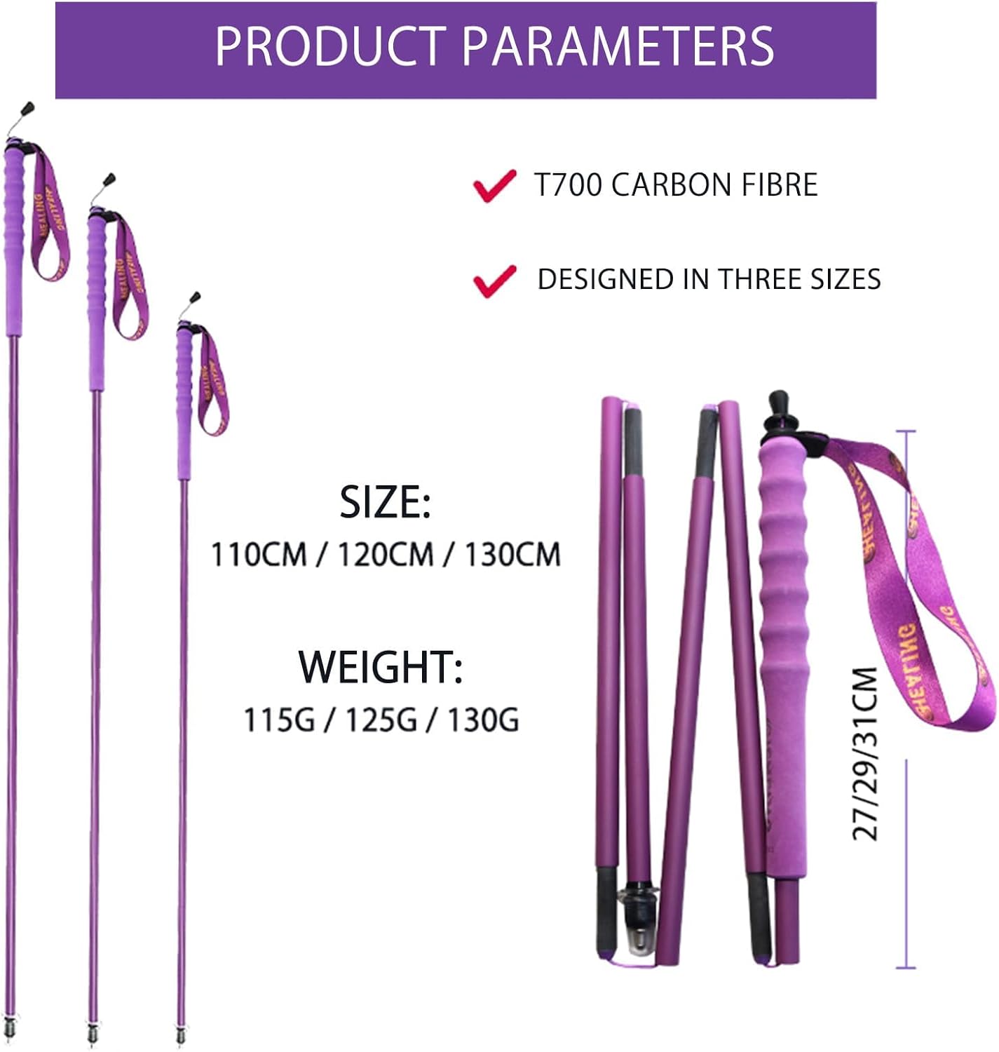 4- Color Folding Hiking Poles with Ergonomic Grip, Set of 2, T800 Carbon Fiber Walking Sticks for Women & Men, Collapsible Trekking Poles for Climbing, Mountaineering & Outdoor Adventures