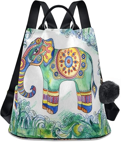 ALAZA Indian Elephant Green Leaf Animal Women Backpack Anti Theft Back Pack Shoulder Fashion Bag Purse