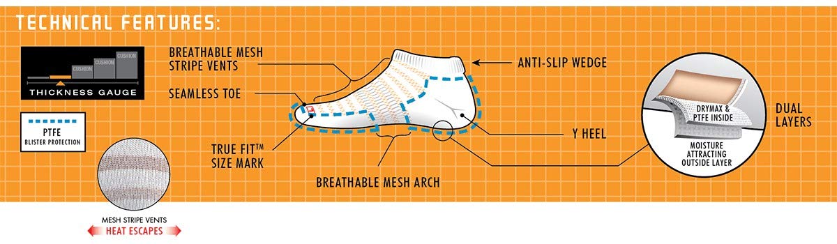 Drymax Extra Protection Hyper Thin Running Crew (White/Gray & Orange Stripes, Medium)