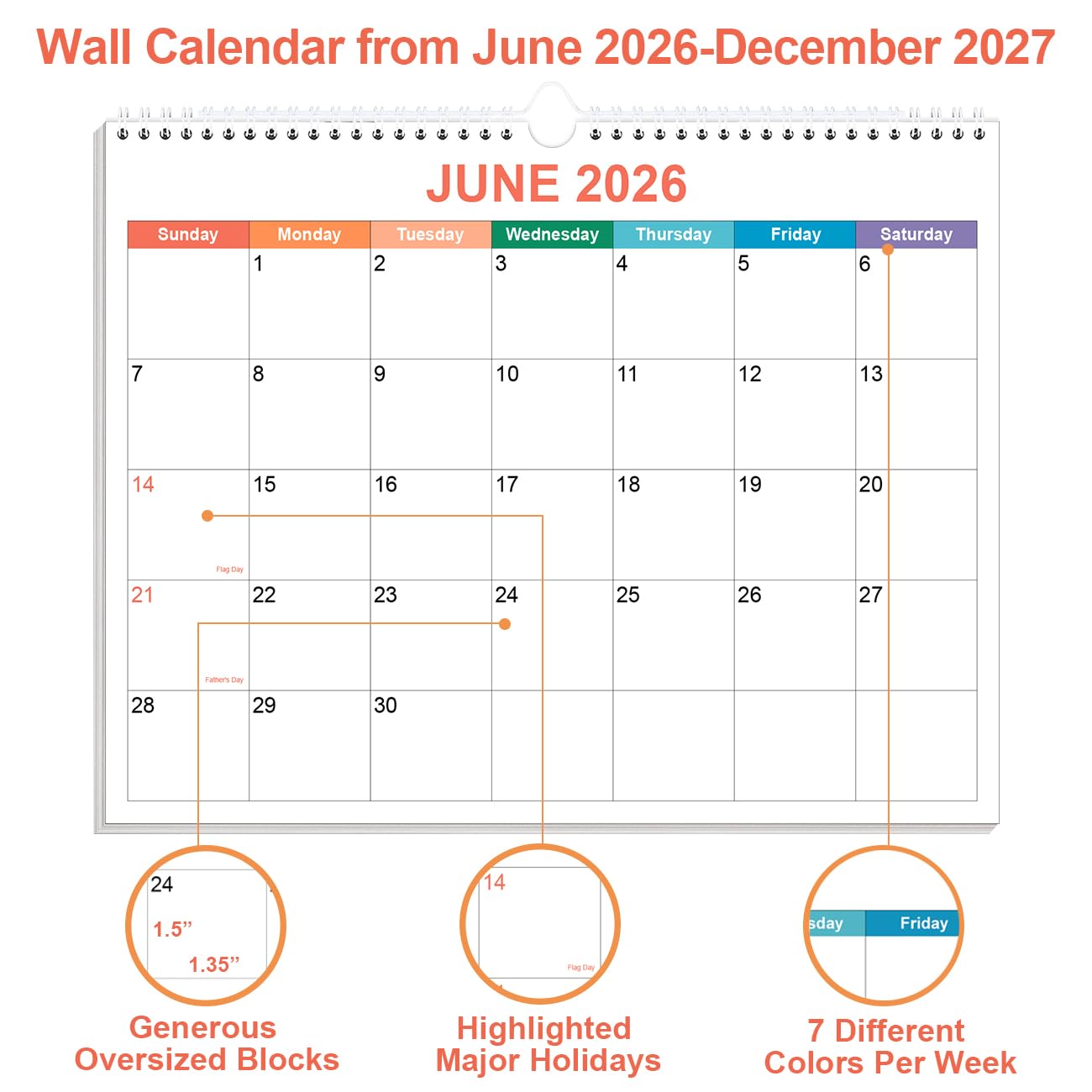 Kalendarz 2023-2024 - 2023-2024 kalendarze ścienne od października 2023 do grudnia 2024, kalendarz na 15 miesięcy z papierem premium, wiązanie dwuprzewodowe i hak do zawieszenia, 21,6 cm x 28 cm,