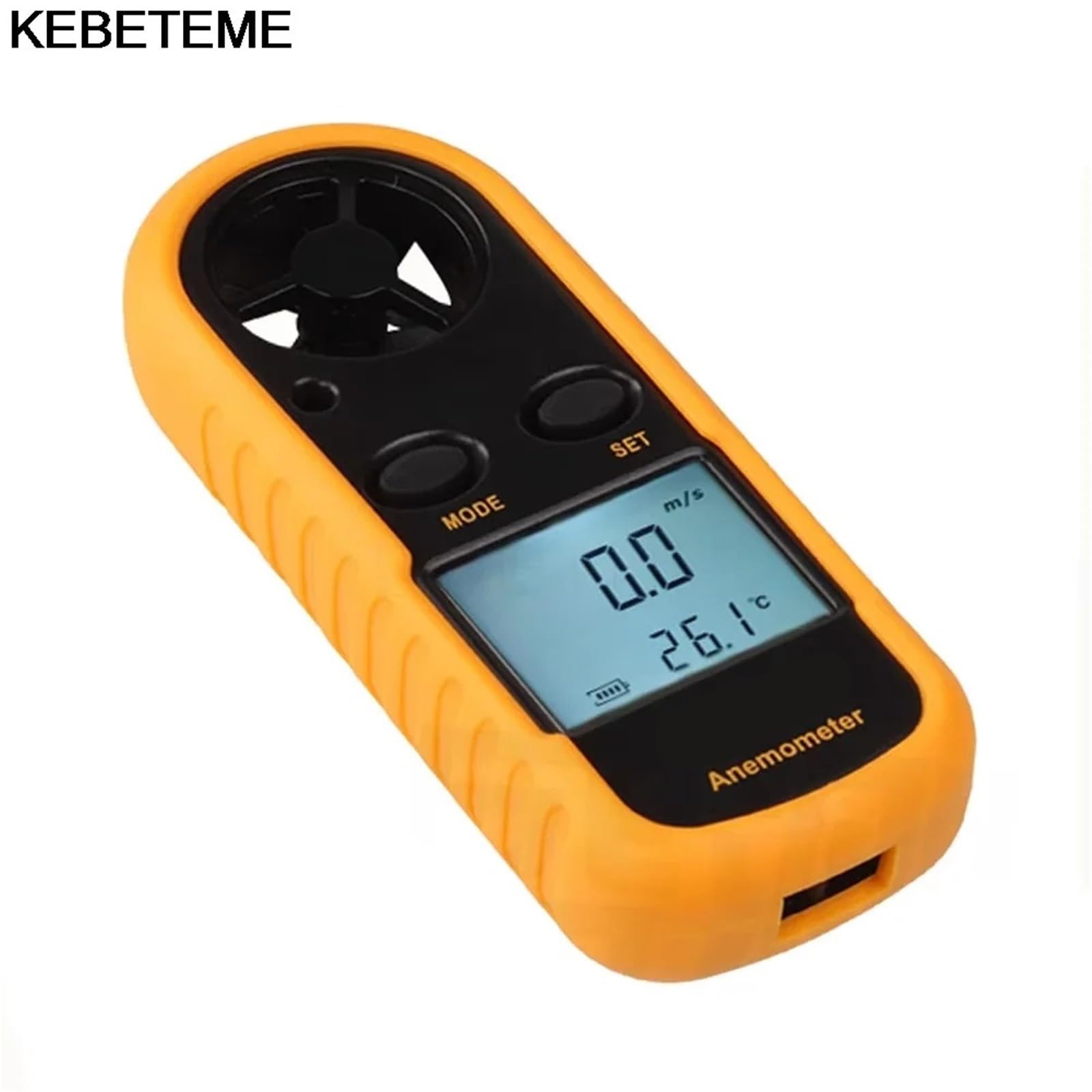 Anemómetro digital de bolsillo con escala de velocidad del viento y aire for medir con precisión la temperatura y el equipo.